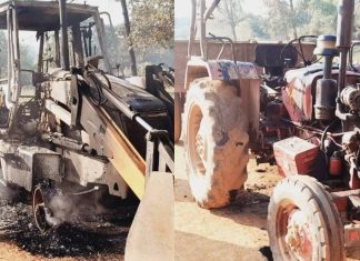 रस्ते बांधकामावरील वाहनांची नक्षलवाद्यांनी केली जेसीबी,ट्रॅक्टर,टॅंकर ची जाळपोळ